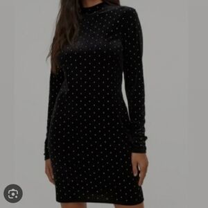 H&M Black Velvet Long Sleeve Silver Studded Event Party Witchy Bodycon Dress XS